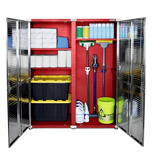 Seville Classics UltraHD Solid Steel Lockable Metal Storage Cabinet Locker Organizer, w/Adjustable Shelves for Garage, Warehouse, Office, Classroom, Granite, 48" W x 24" D x 72" H