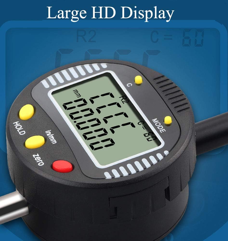 CGOLDENWALL High accuracy digital radius gauge digital radius indicator Measurement Tool with 10mm /20mm /30mm /60mm/100mm changeable measuring jaw Black