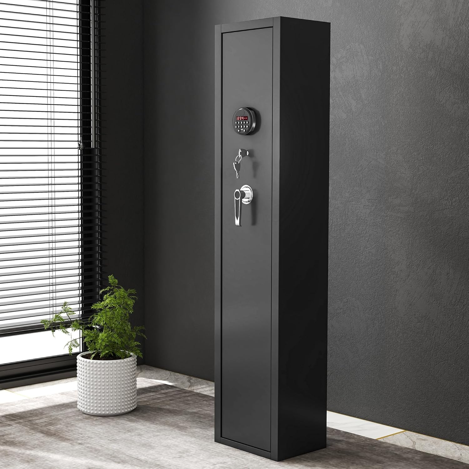 YITAHOME 3-5 Rifle Gun Safe, Quick Access Gun Cabinets with Digital Keypad and Fireproof Bag, Password Lock Gun Safes for Home Rifles and Pistols, Rifle Safe with Pockets and Removable Shelf