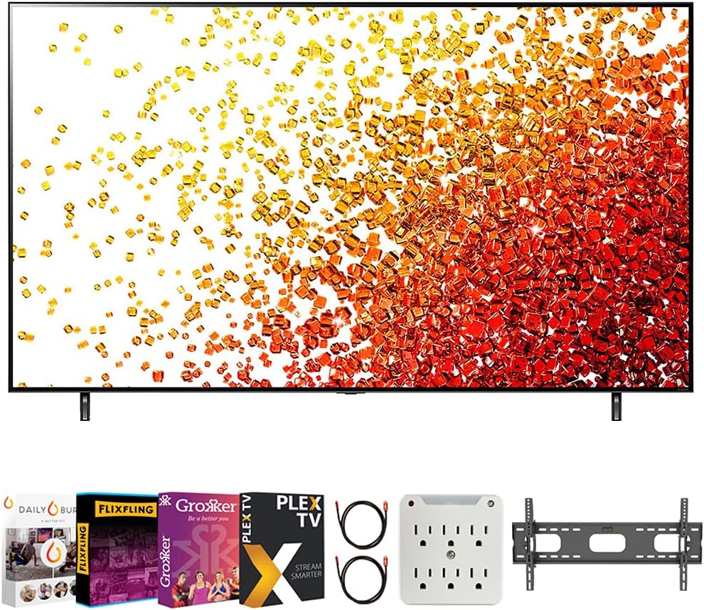LG 65NANO90UPA 65 Inch HDR 4K UHD Smart NanoCell LED TV 2021 Bundle with Premiere Movies Streaming 2020 + 37-100 Inch TV Wall Mount + 6-Outlet Surge Adapter + 2X 6FT 4K HDMI 2.0 Cable