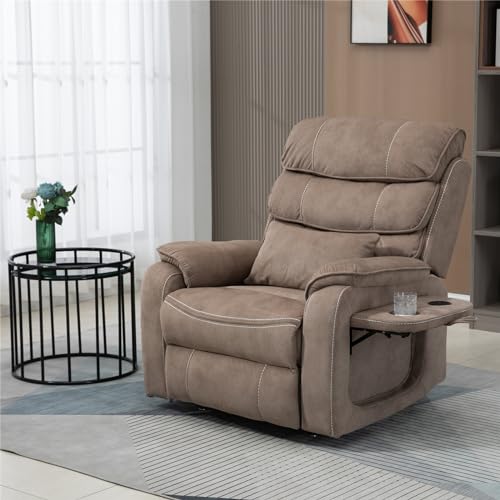 Light Grey Recliner Chair for Elderly | Tall and Big Man 400lbs | Chenille | Power Lift, Lay Flat, Stand Up, Wireless Charging Device, Extended Footrest, Massage Heat, Cup Holder, Lumbar Pillow