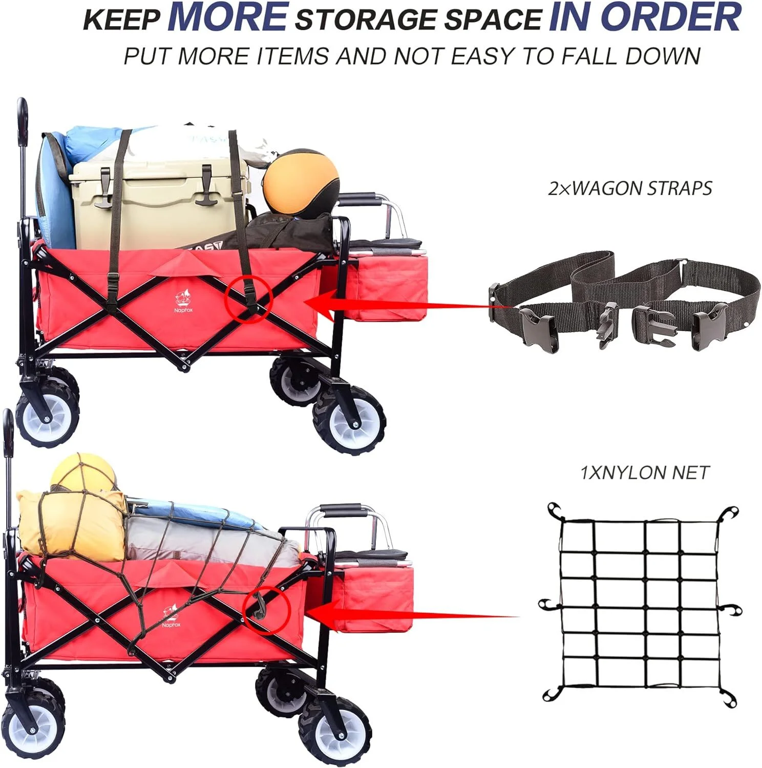 Camping Wagon,Kepeak Collapsible Wagon Heavy Duty Folding Wagon Cart with Removable Canopy,Utility Carts with Cooler Bag for Outdoor Garden,Red - Curated Treasures Market