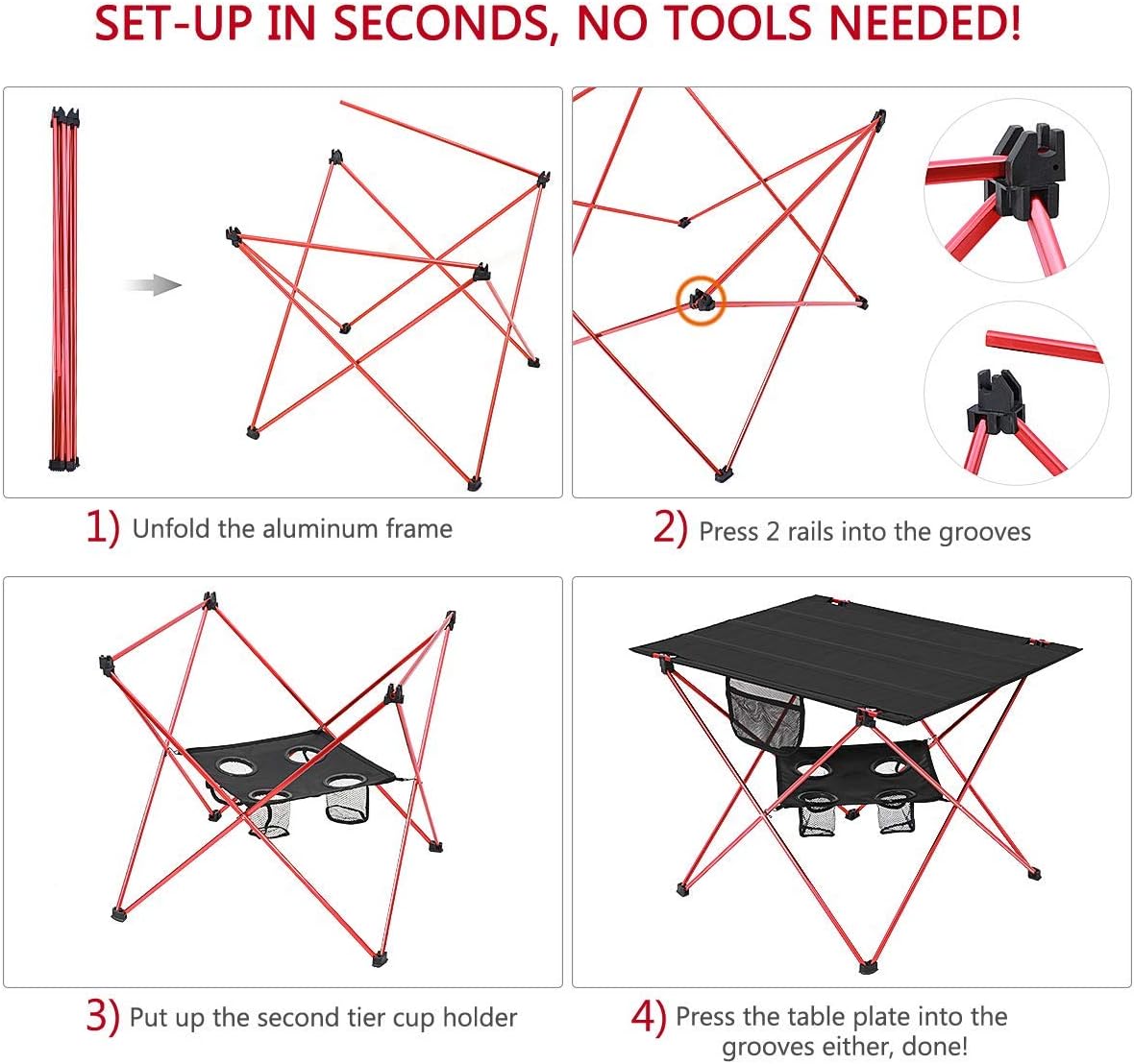 Outdoor Folding Camping Table Lightweight: Portable Camp Table with Cup Holders and Carrying Bags Outside Camping Tables That Fold Up Lightweight for Outdoor Picnic Beach Hiking Travel Fishing Medium