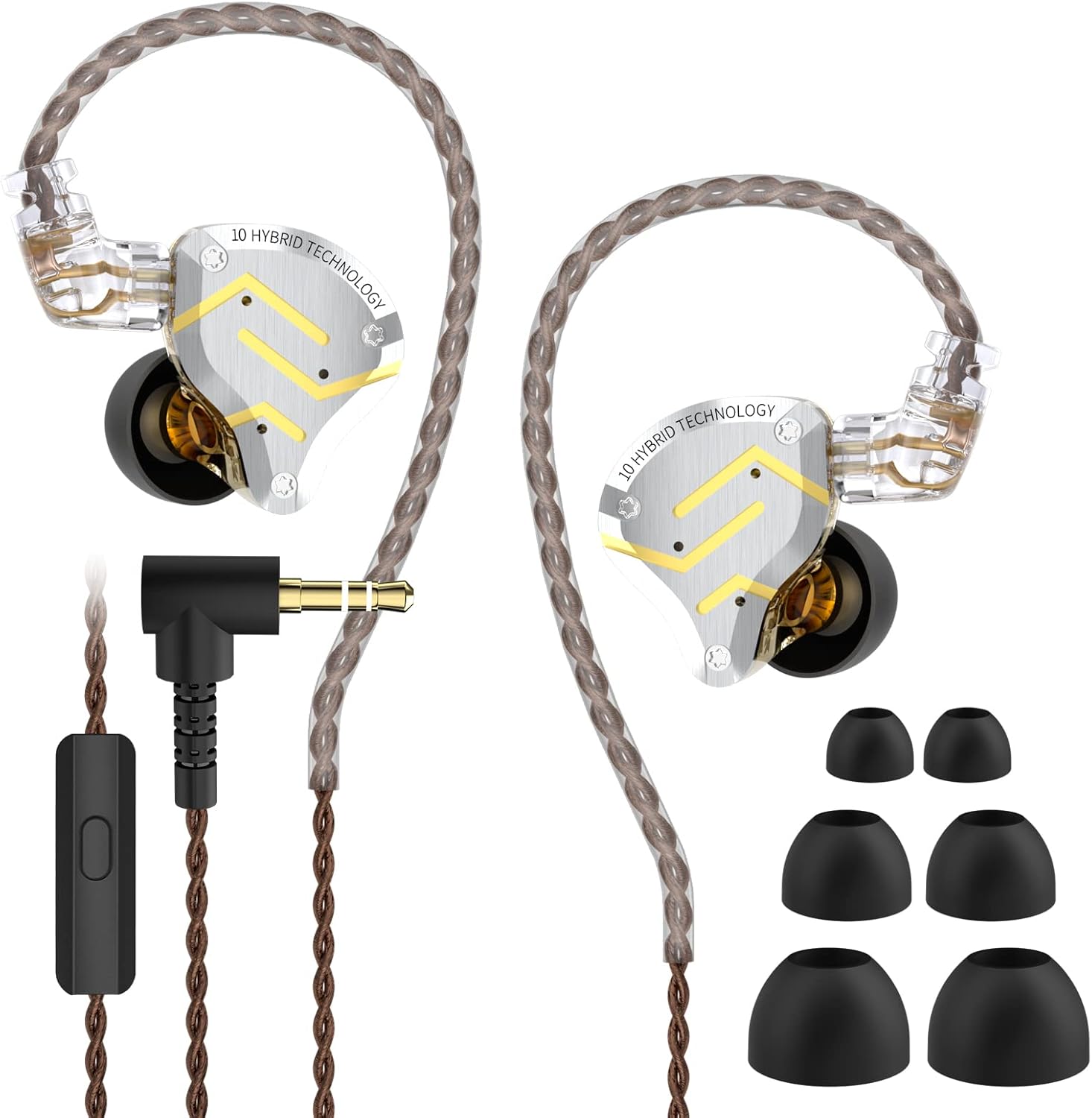 Wired Earbuds, in Ear Headphones, IEM Earphones, Wired Earbuds with Microphone, Earphones Wired with 4BA+1DD Hybrid 10 Drivers HiFi Bass in Ear Monitor, Noise Cancelling Earbuds Wired ZS10 Pro