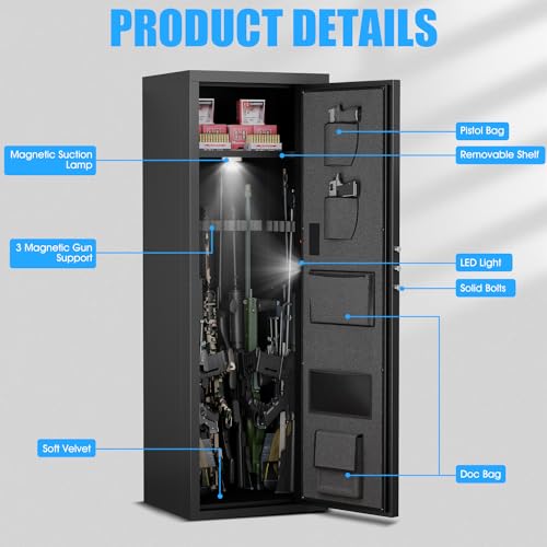 10-14 Rifle Gun Safe for Shotguns, Large Unassembled Gun Safe for Home Rifle and Pistols with Dual Alarm and Mute Mode, Long Gun Cabinet for Rifles with Touchscreen Pad, Removable Shelves
