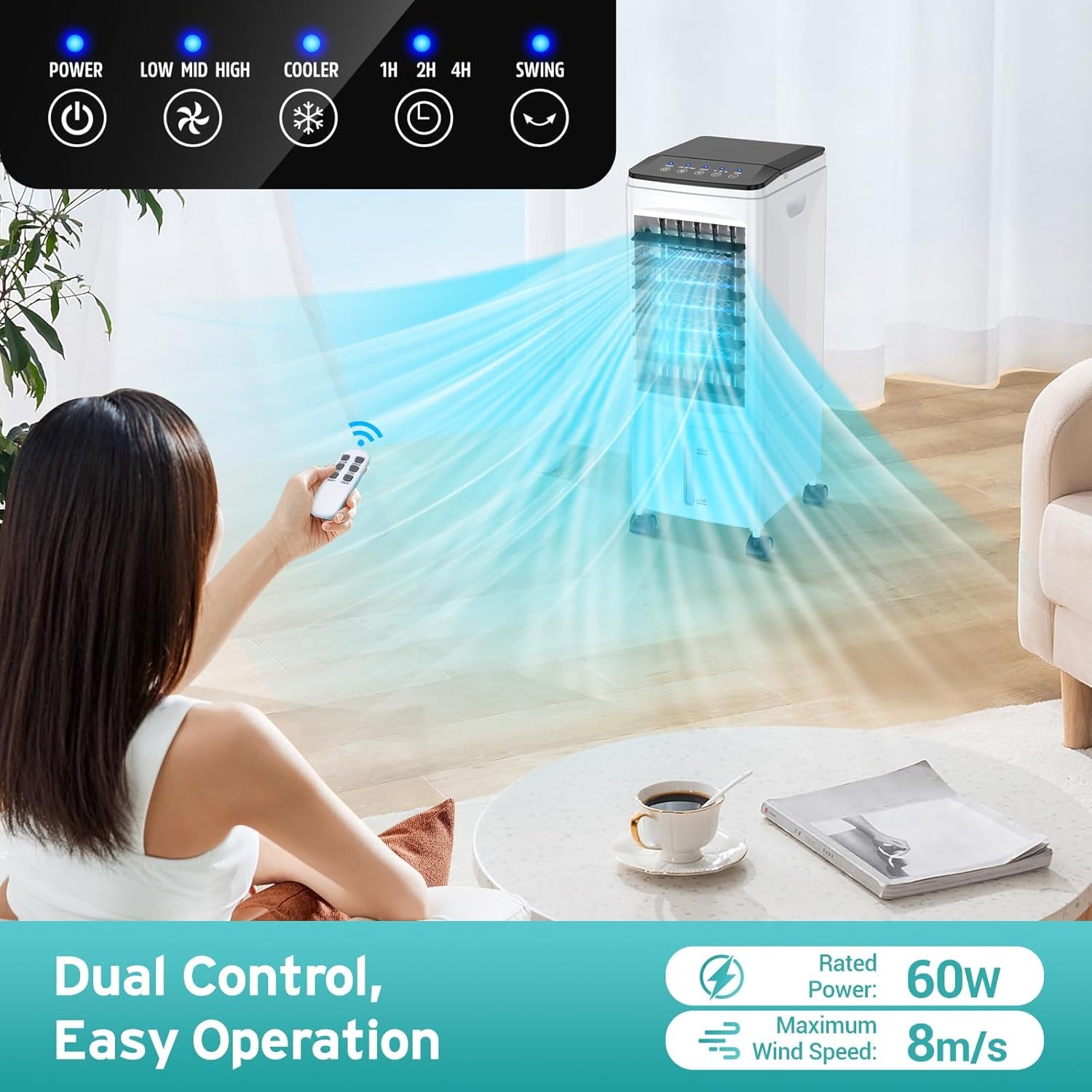 Portable Air Conditioners, 3 IN 1 Air Conditioner Portable Swamp Cooler with 3 Ice Box, Quiet Evaporative Air Cooler Windowless, 3 Speeds, Timer, 6L Water Tank, Portable AC for Room Office