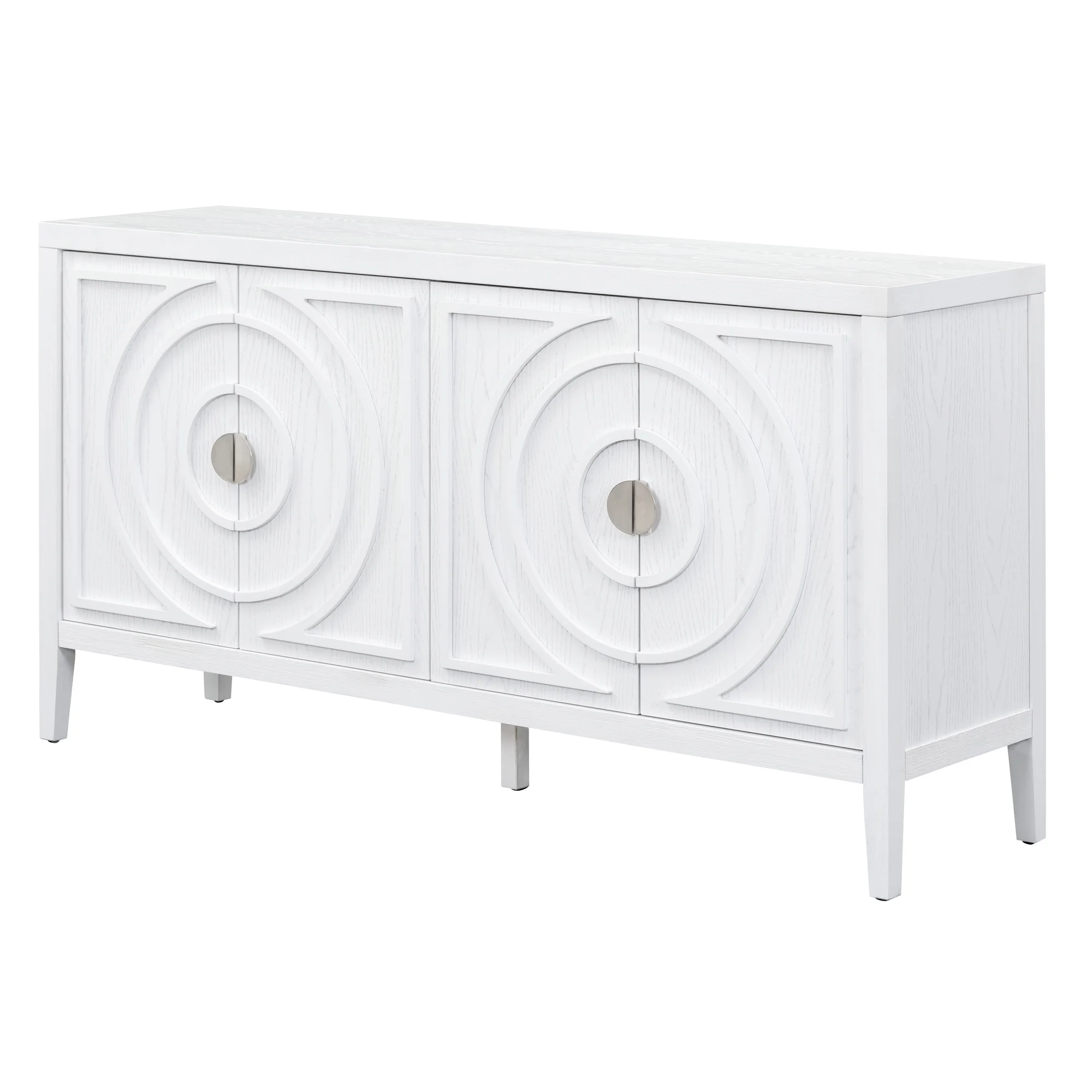 Accent Cabinet with 4 Doors, Wooden Buffet Sideboard with Adjustable Shelves, Modern Console Table, Storage Accent Cabinet for Kitchen Living Room Entryway Hallway, 60"L x 15.9"W x 32.1"H, White