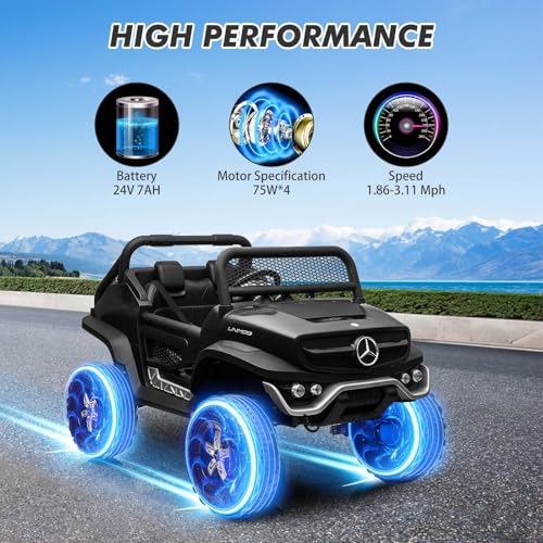 2 Seater Kids Ride On Truck 24V Ride On Toy Licensed Mercedes Benz Battery Powered Electric Vehicle for Toddles With Remote Control, Battery Display, Trunk, Spring Suspension, LED Lights, Music, White
