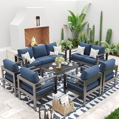 UDPATIO 8 Piece Aluminum Patio Furniture Set, Oversized Modern Outdoor Furniture Set with Olefin Fabric Cushion for Patio Deck Backyard, Dark Grey(with Waterproof Covers)