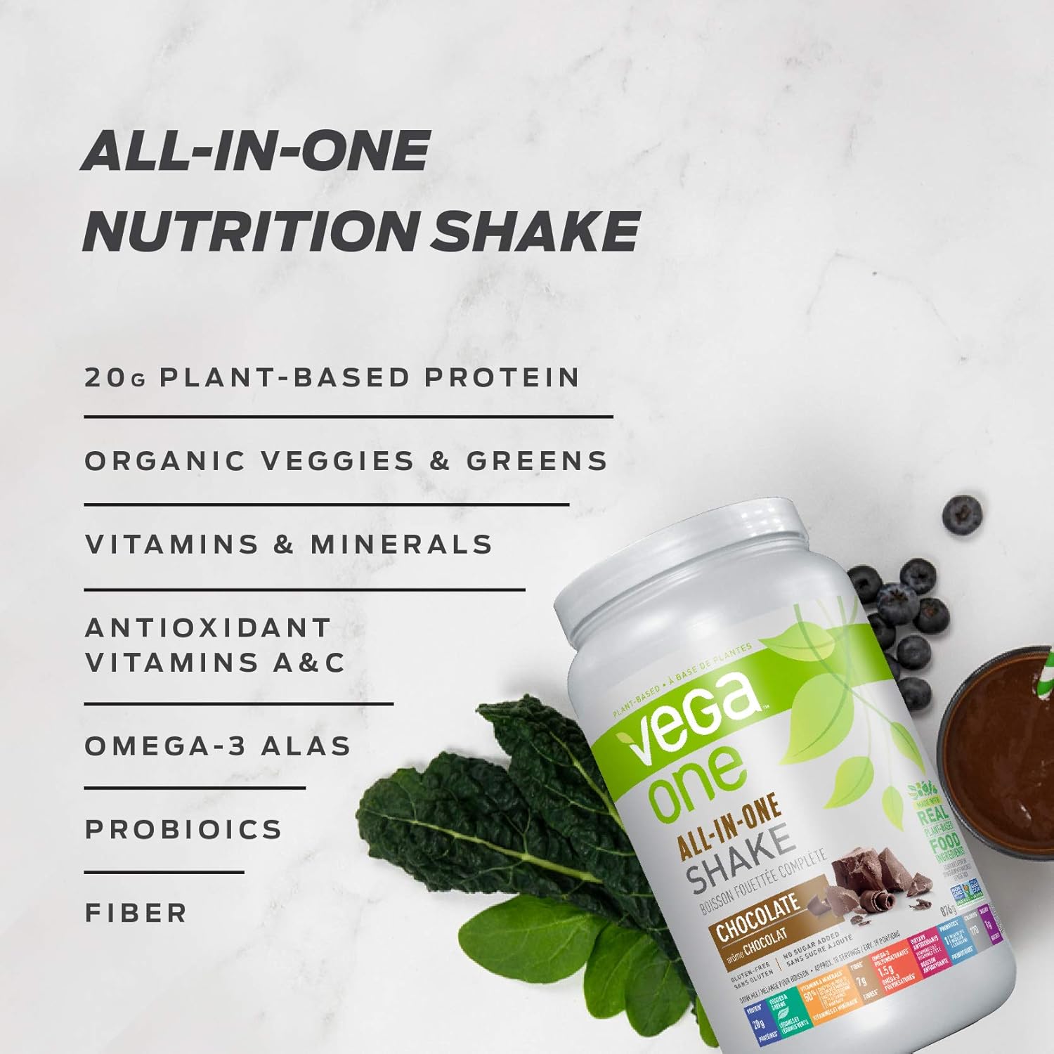 Vega One All-In-One Nutritional Shake Chocolate (19 Servings) - Plant Based Vegan Protein Powder, Non Dairy, Gluten Free, Non GMO, 30.9 Ounce (Pack of 1) Pack of 2