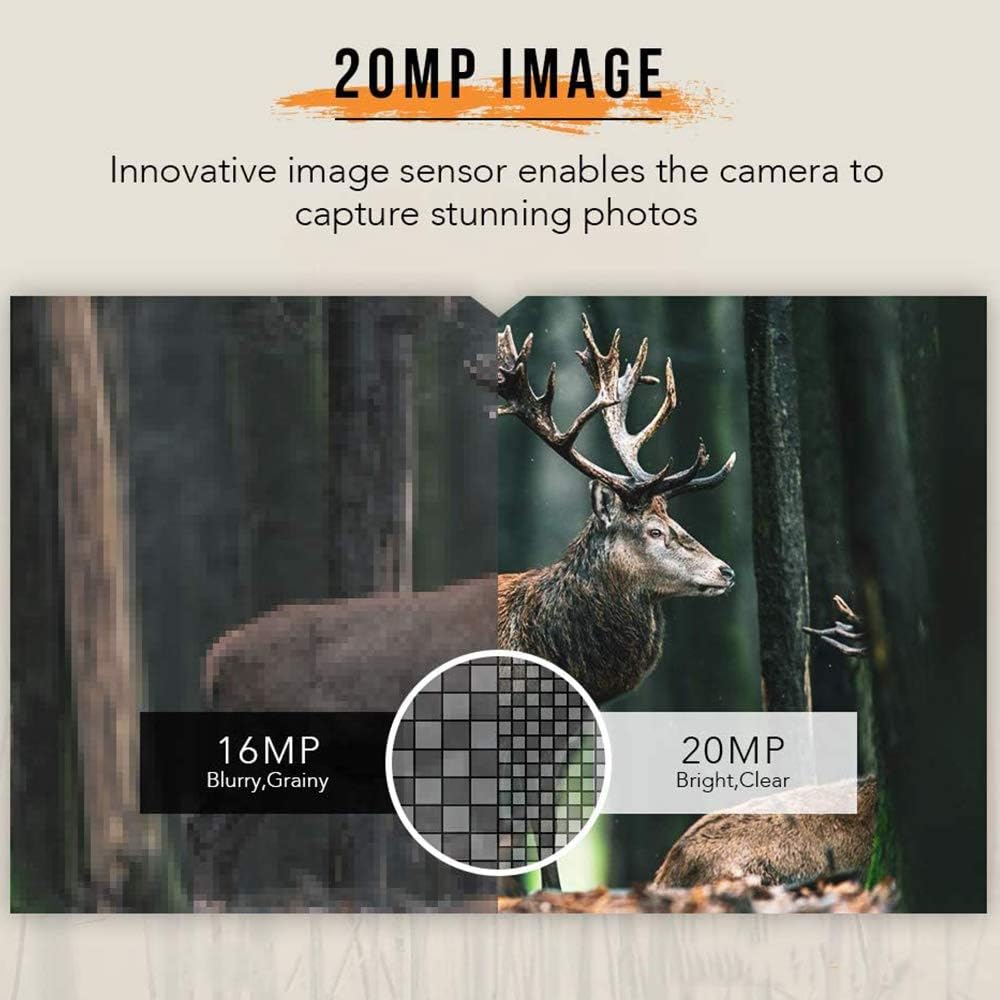 Trail Game Camera 4K 20MP 1080P Night Vision 98ft/30M 0.2s Motion Activated IP66 Waterproof 120° Wide Angle Lens 2.4" LCD Screen Hunting Scouting Cam with Portable Solar Panel and 32GB Card