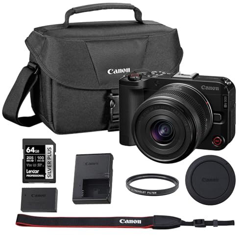 Canon EOS R50 V APS-C Mirrorless Interchangeable Lens Hybrid Camera, Vlogging, Content Creation, Vertical Video | Body Only Bundle with 64GB Memory Card + Camera Bag (3 Items)