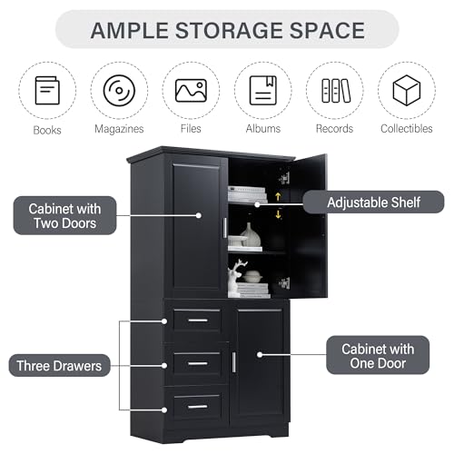 Polibi Tall Storage Cabinet, Modern Freestanding Pantry with 3 Doors, Adjustable Shelves and 3 Storage Drawers for Kitchen/Bathroom/Living Room/Office, White