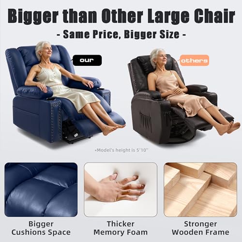 Large Power Lift Chairs Recliners for Elderly with Heated and Massage, Overstuffed Adjustable Lift Chairs, 3 Positions, Breathable Leather, USB-A and USB-C, Cup Holder, Side Pocket Dark Brown