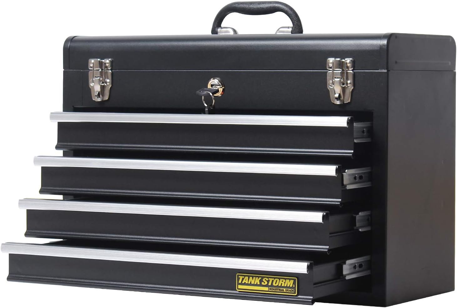 Portable Steel Tool Chest with Drawers,20.6" 4-Drawer Box Storage Organizer Cabinet Metal Toolbox with Ball Bearing Slides, Black(X4)