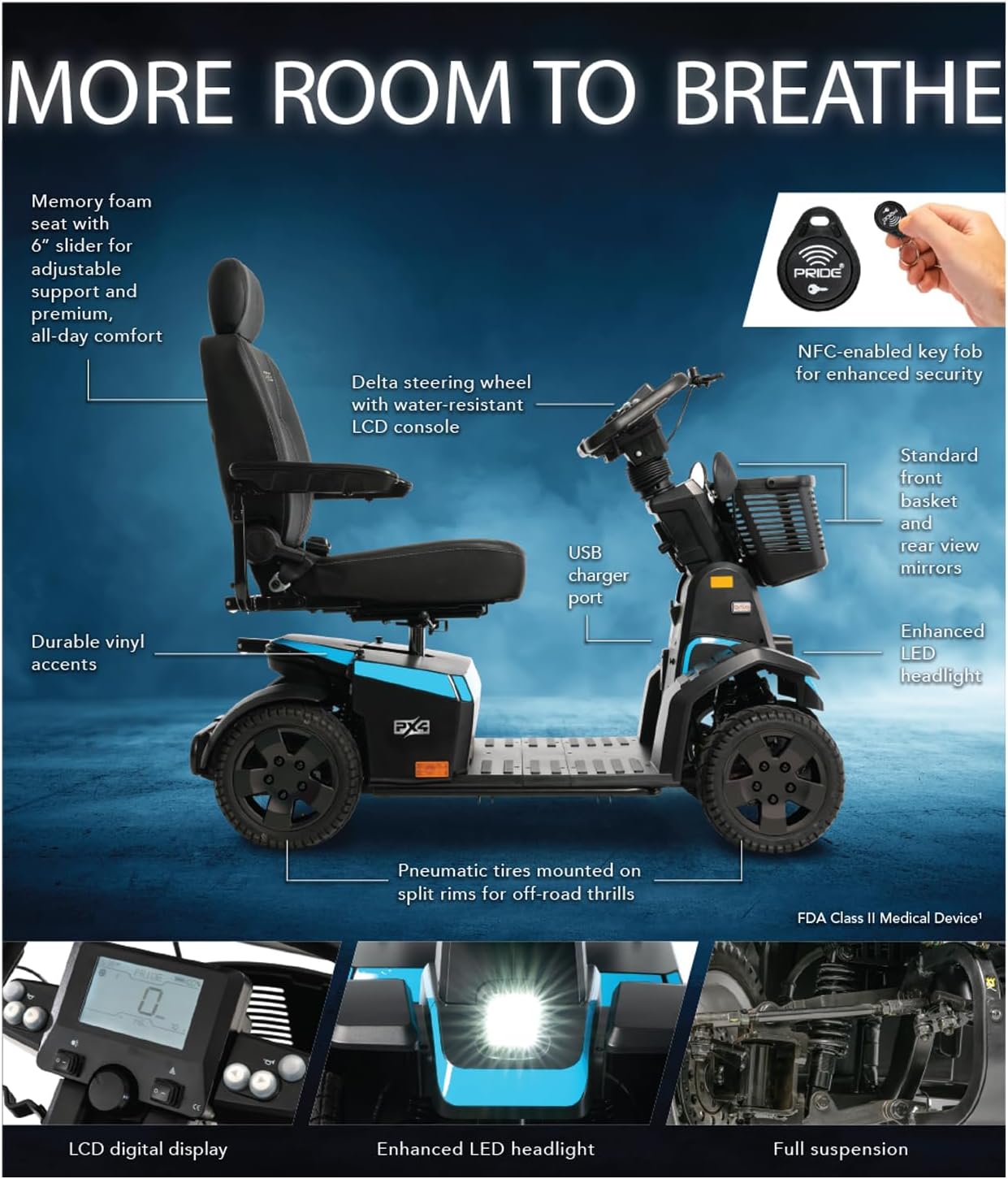 Pride Mobility PX4 Mobility Scooter, Outdoor 4-Wheel Travel Electric Scooter for Adults, 500 lbs. WC, Up to 9.3 MPH, 23.4 Miles Range Per Charge, NFC Key Fob for Enhanced Security