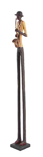 Deco 79 Polystone Musician Decorative Sculpture Tall Long Legged Jazz Band Home Decor Statues with Black Base Stand, Set of 4 Accent Figurines 5"W, 40"H, Brown