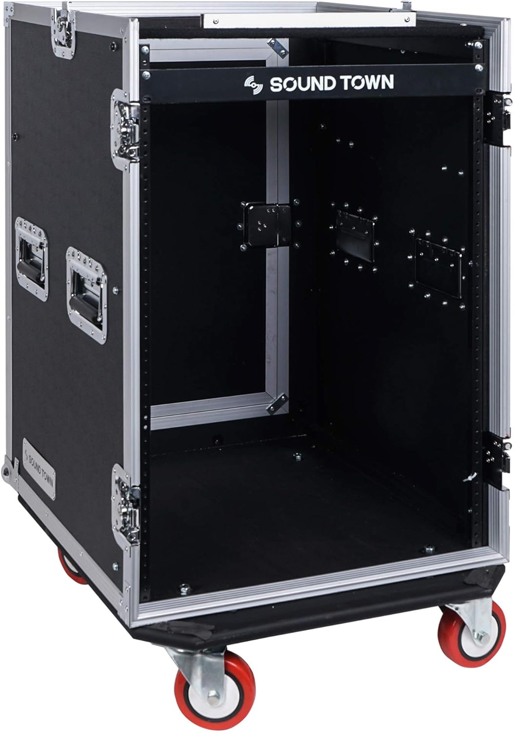Sound Town 14U PA DJ Rack/Road ATA Case with 11U Slant Mixer Top, 20���� Rackable Depth, DJ Work Table and Casters, 14 Space Size, Pro Tour Grade (STMR-14UWT)
