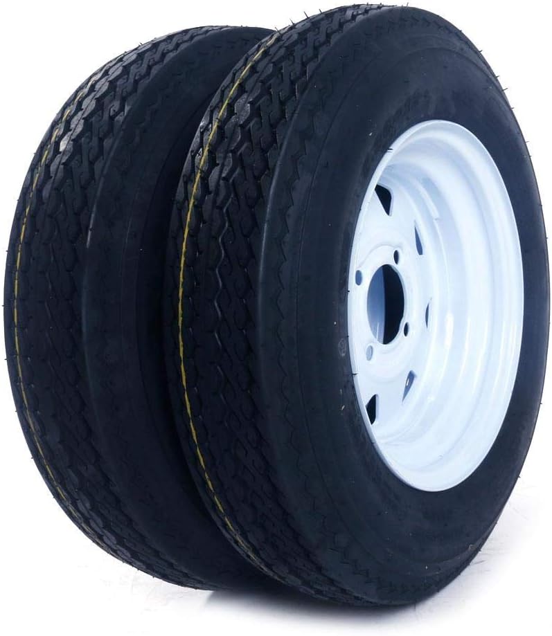 Set of 2 12" Trailer Tires Rims 530-12 5.30-12 5.30 x 12 LRC 4 Lug/4" Hole Bolt White Spoke Wheel