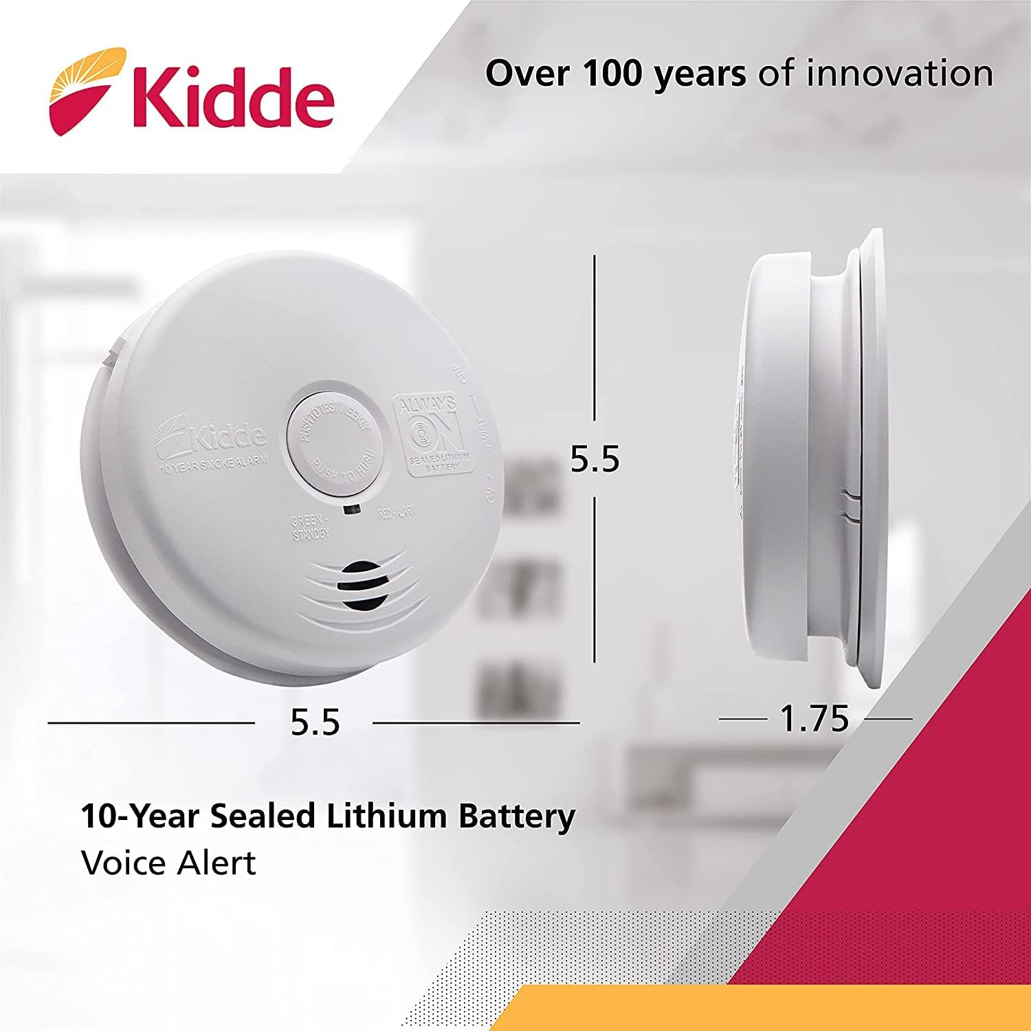 Kidde Smoke Detector, Hardwired Smoke Alarm with Lithium Battery Backup, Interconnect, Test-Silence Button, Pack of 6