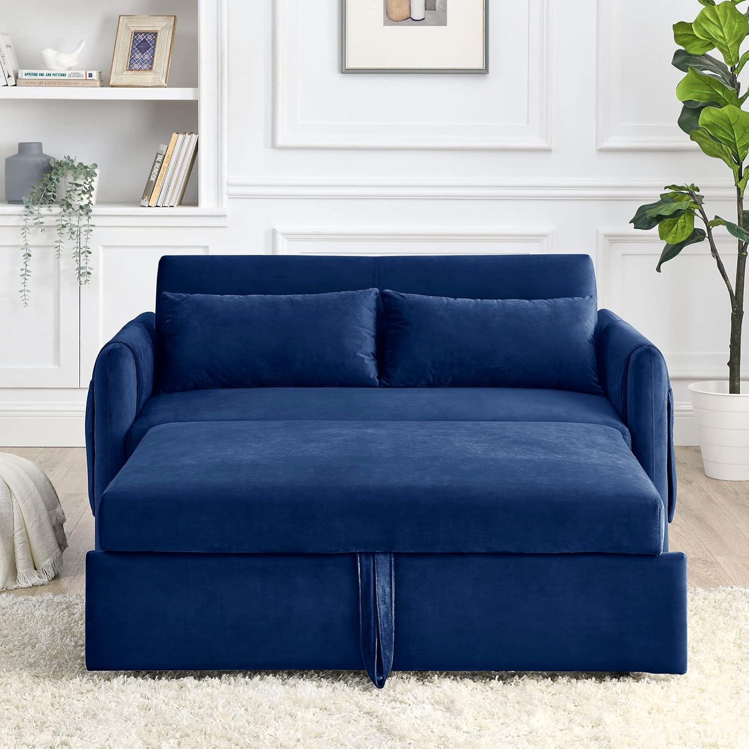 Ucloveria Sleeper Sofa Couch w/Pull Out Bed, 55" Modern Velvet Convertible Sleeper Sofa Bed, Small Love seat Sofa Bed w/Pillows & Side Pockets for Small Space, Living Room, Apartment