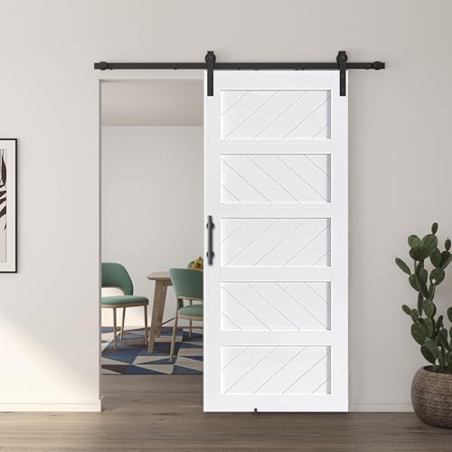 JUBEST 36" x 84" Barn Door, Slding Barn Door Kit Wave Shape Barn Door Panel with Hardware Kit Include, Easy Installation, Solid Wood, MDF & PVC Covered, Black