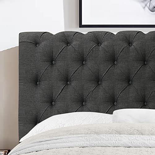Rosevera Corrine Upholstered Bed Frame with Button Tufting Headboard/Adjustable Headboard/Rolled Head Headboard Bed Frame/Wood Slat Support/Easy Assembly,Twin,Natural