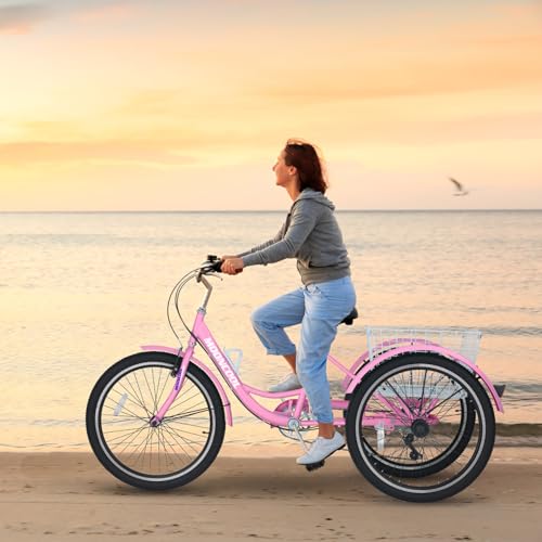 LILYPELLE Adult Tricycle 7 Speed, 3 Wheel Bike Adult, 20/24/26 inch Wheels Cruiser Bikes with Cargo Basket for Seniors, Women, Men