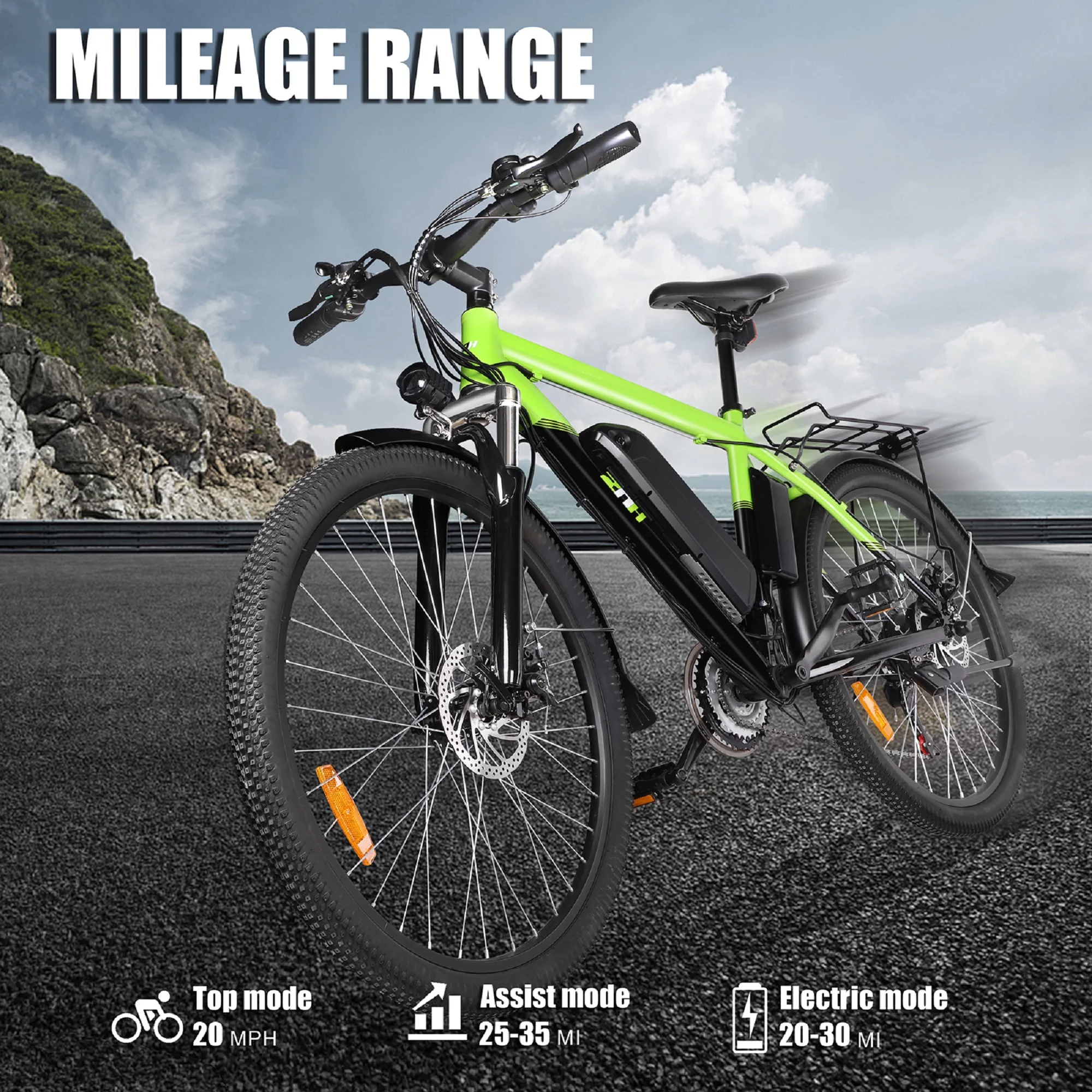 ZNH Electric Bike 26 Adults Ebike 350W Motor 36V 10Ah Battery Shimano 21-Speed Mountain City Ebike Seamless Formed Frame, Green