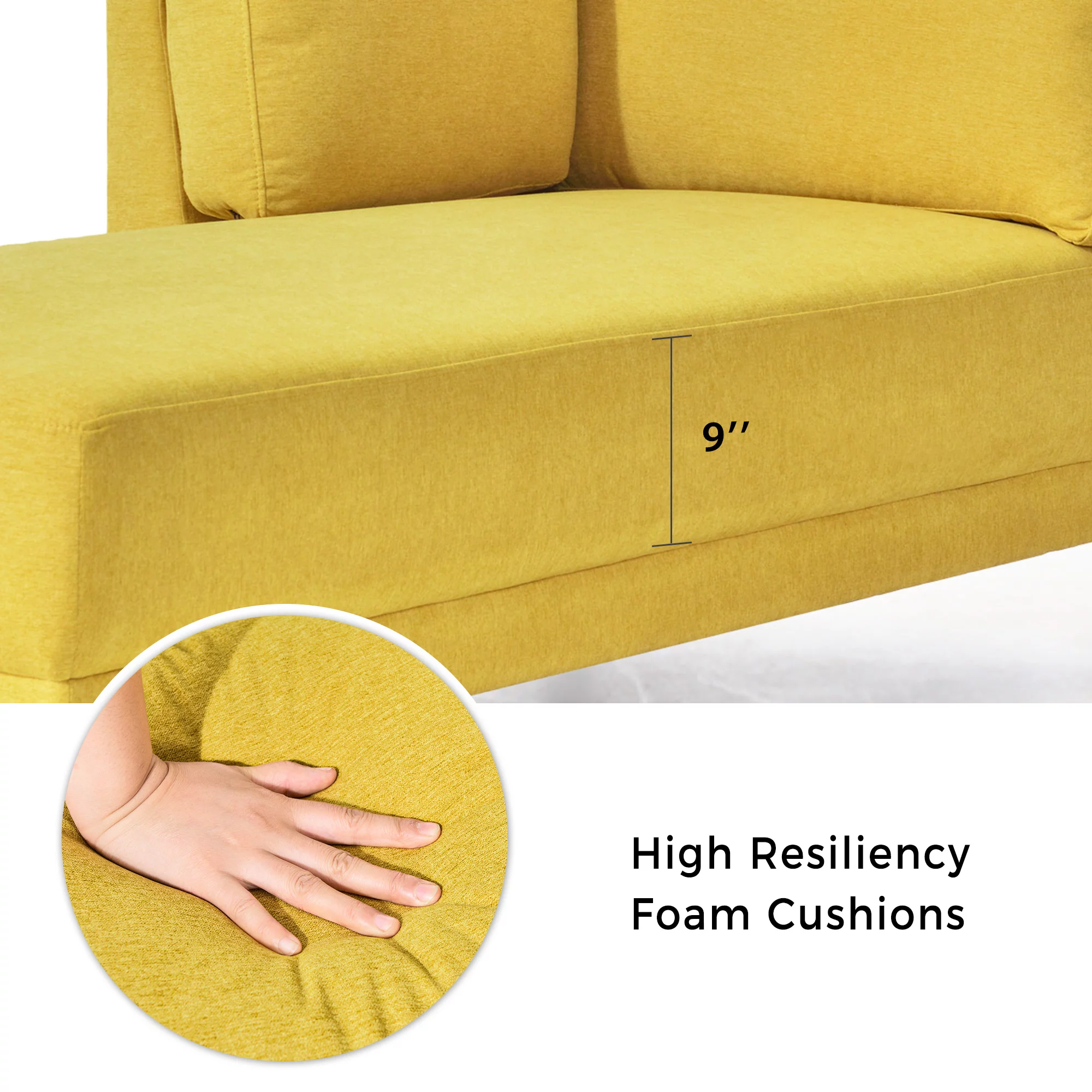 Yellow Chaise Lounge Chairs Indoor Furniture with Arms Couch for Living Room