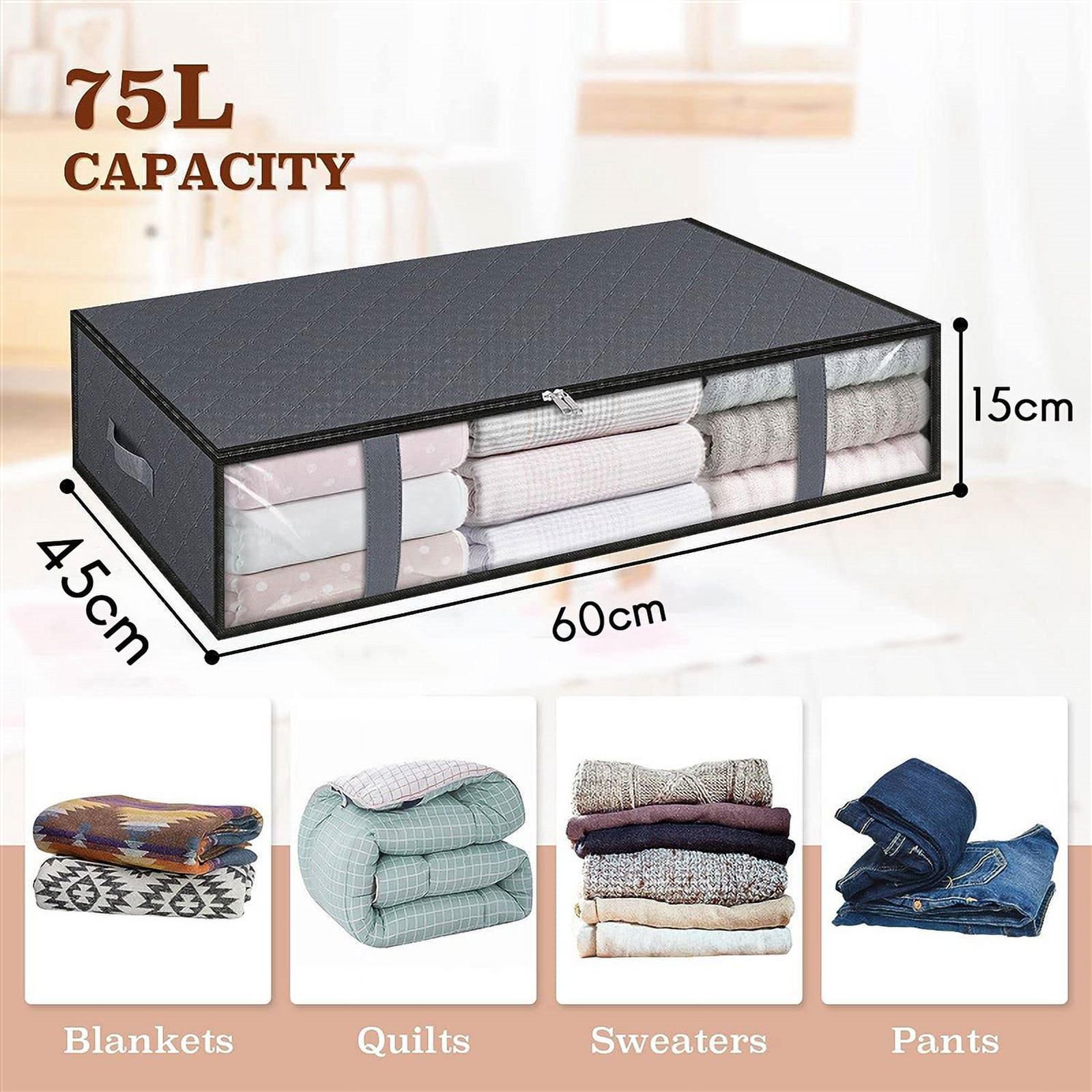 Storage Bags, Clothes Storage, Under Bed Storage Containers with Handles, Capacity Storage Bins, Foldable 6Pcs,6 x Storage Bags,grey