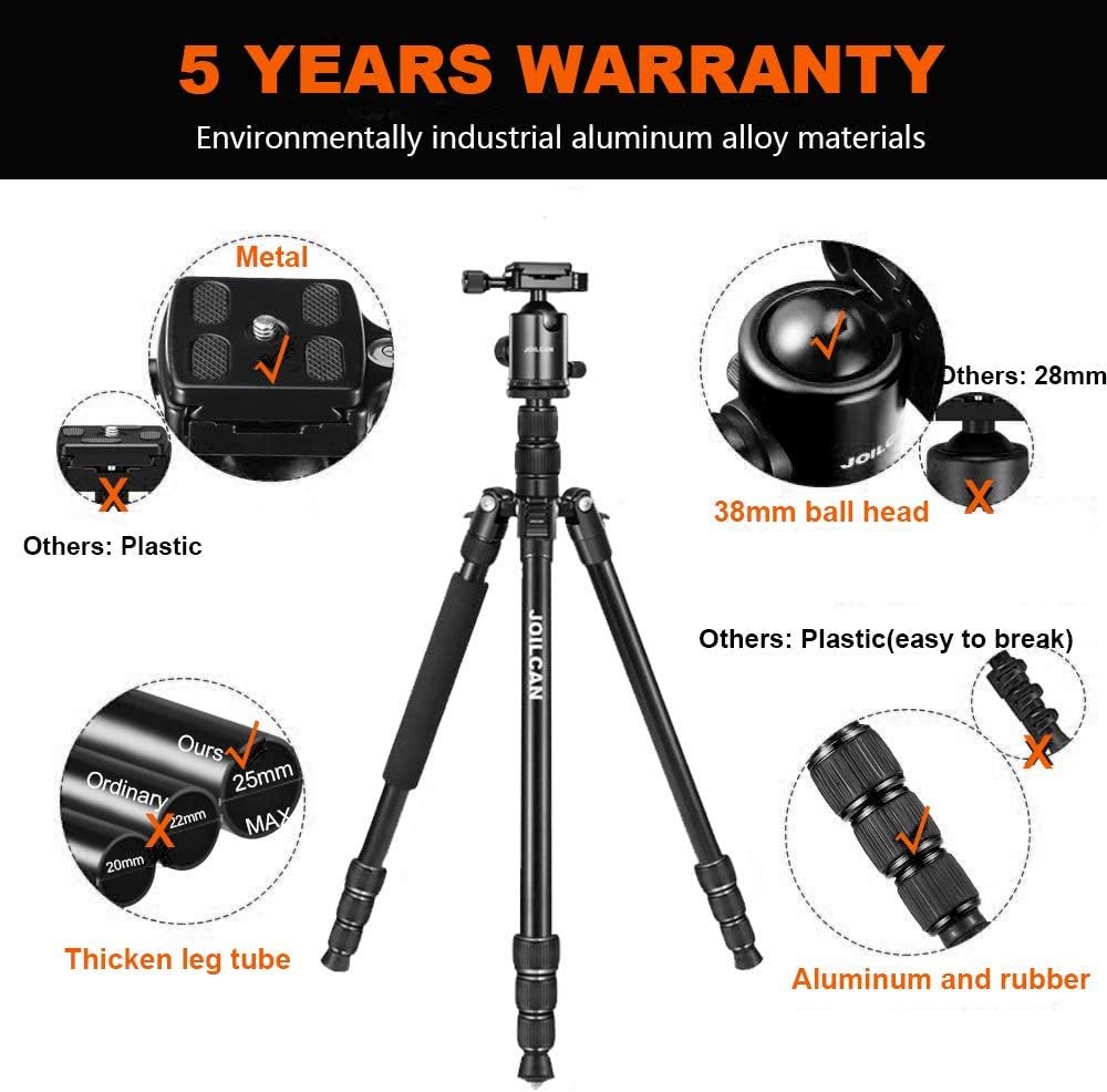 Victiv Joilcan 80-inch Tripod for Camera, Aluminum Tripod for DSLR,Monopod, Lightweight Tripod with 360 Degree Ball Head Stable for Travel and Work 18.5"-80",24lb Load (Black)