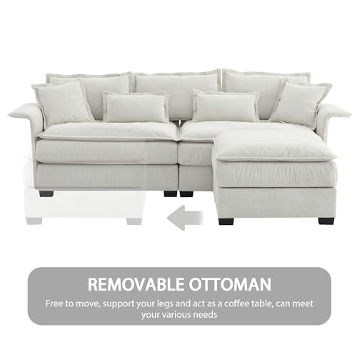 P PURLOVE Convertible Sectional Sofa Couch with Double Cushions, L Shape Couch with Ottoman, Bentwood Armrests for Living Room, Apartment, Office (Dark Grey)