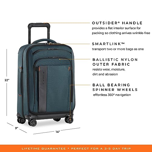 Briggs & Riley Domestic 22" Carry On Expandable Spinner - Luggage for Travel, Suitcases with Wheels, Softside Rolling Bag for Men & Women, Self-Repairing Zipper - ZDX Collection, Hunter
