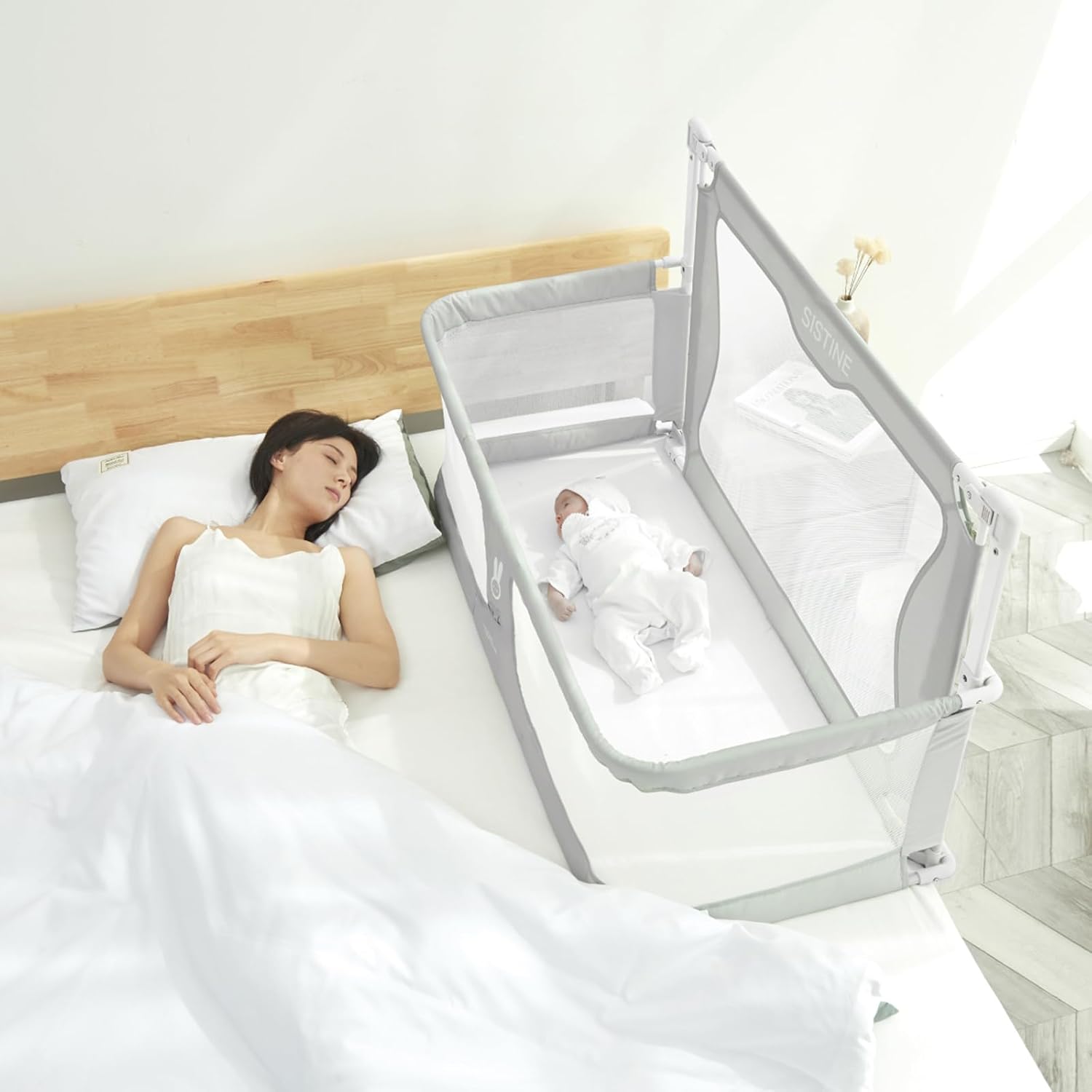 SISTINE Baby Bedside Crib, 3 in 1 Baby Bassinet, Baby bedside bassinet, Safe bedside bassinet,Crib Safe Sleeping Together，Infant/Baby Boy/Baby Girl/Crib Side Bassinet (Gray)