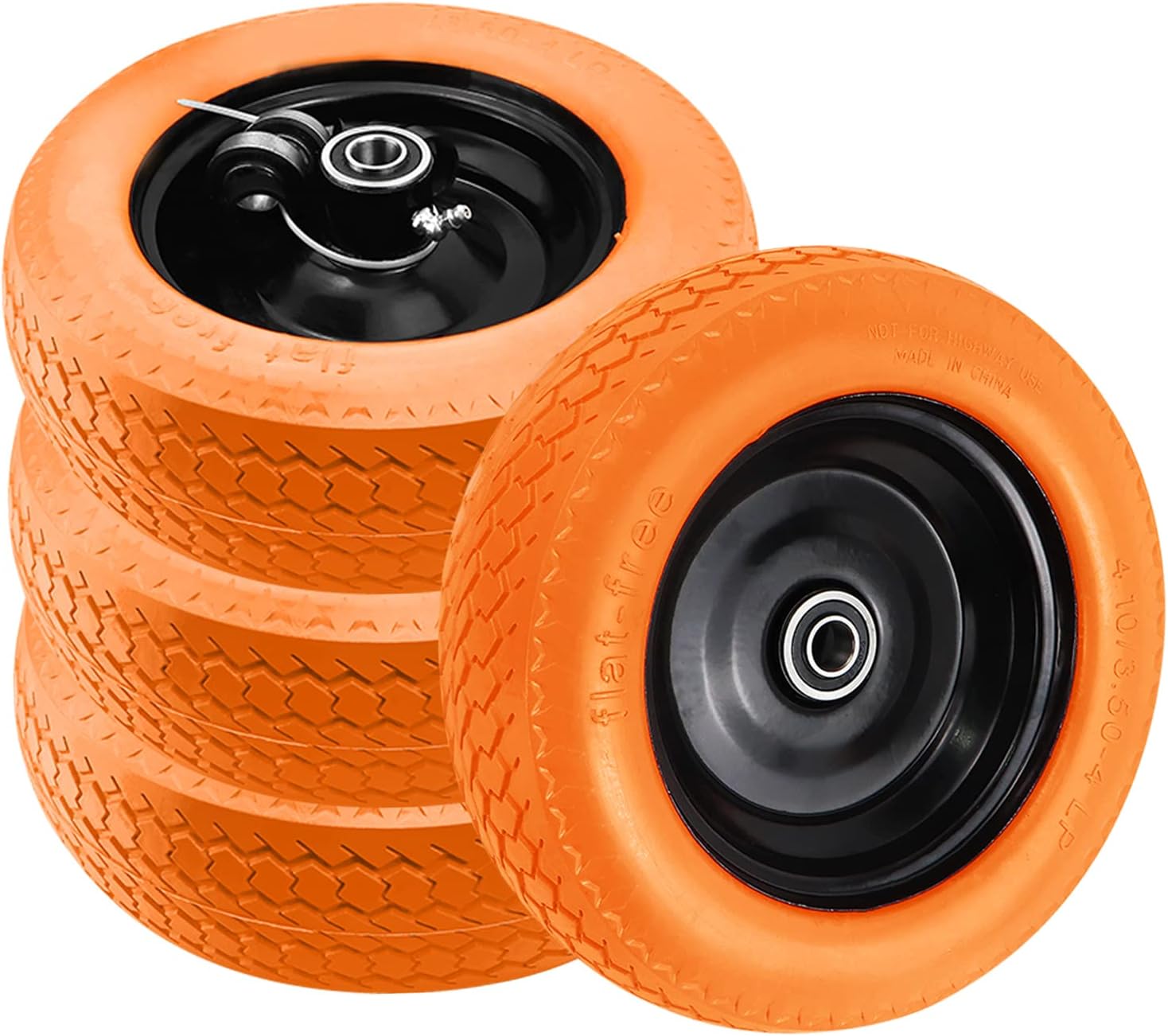 Upgraded 10" Flat Free Wheels for Gorilla cart, 4.10/3.50-4" Replacement Solid Tires with 5/8&Prime; Bearings, Solid Rubber Wheels for Gorilla Carts/Hand Truck/Garden Carts-4PCS