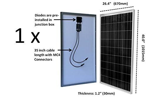 WindyNation 100 Watt Solar Panel Off-Grid RV Boat Kit with LCD PWM Charge Controller + Solar Cable + MC4 Connectors + Mounting B