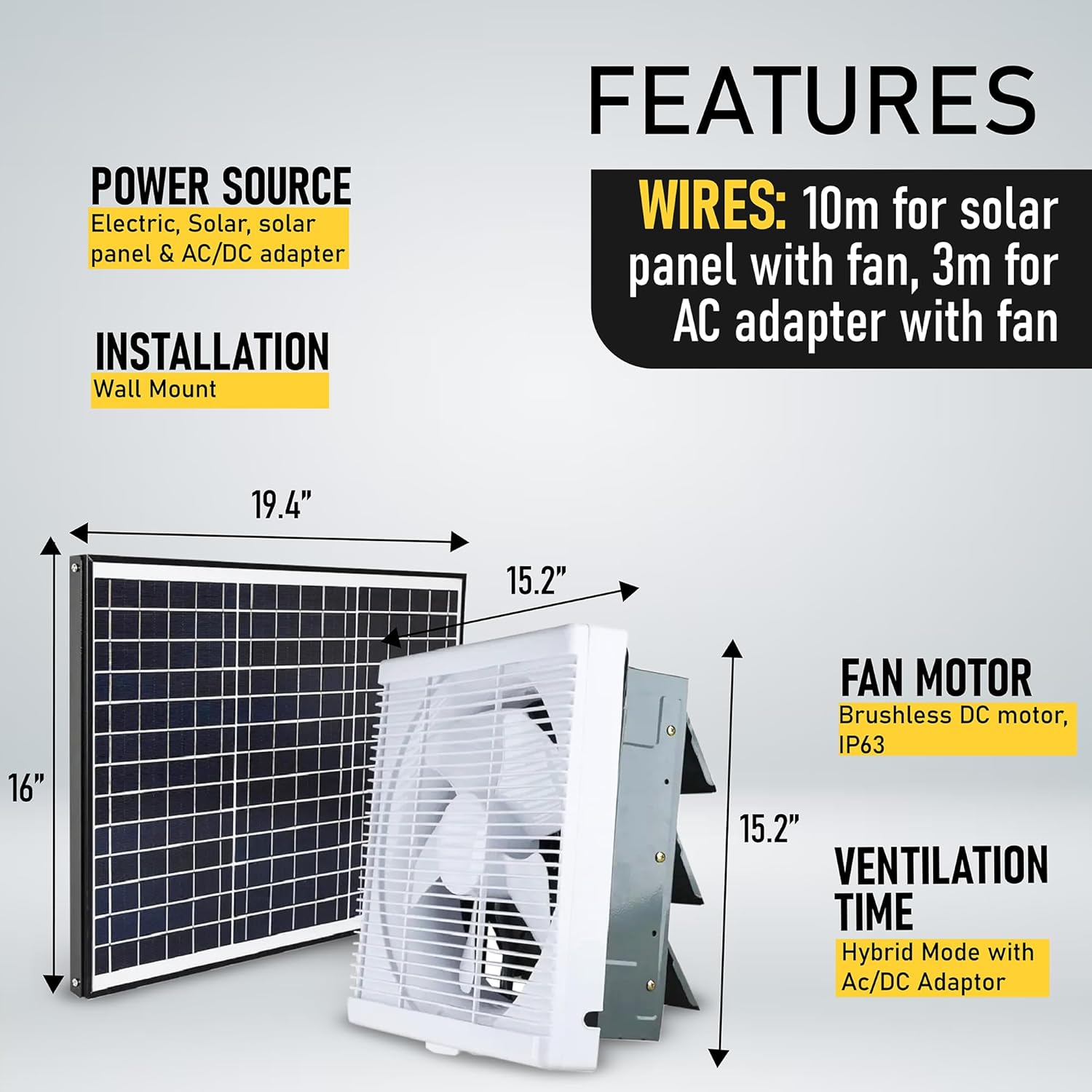 40W Attic Fan with Gable Mount 12" Brushless Exhaust Fan for Shed - Solar Vent Fan IP63 Greenhouse Supplies - Greenhouse Accessories Solar Powered Fans for Outside Chicken Coop Crawl Space Fan