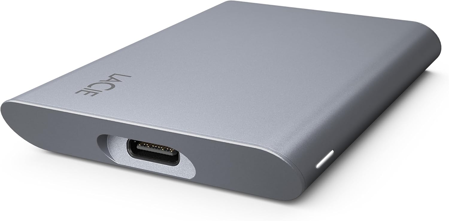 LaCie Mobile Drive SECURE 2TB External Solid State Drive Portable SSD - Space Grey, USB-C 3.2, for PC and Mac, recycled materials, with Adobe All Apps Plan and Rescue Services (STKH2000800)