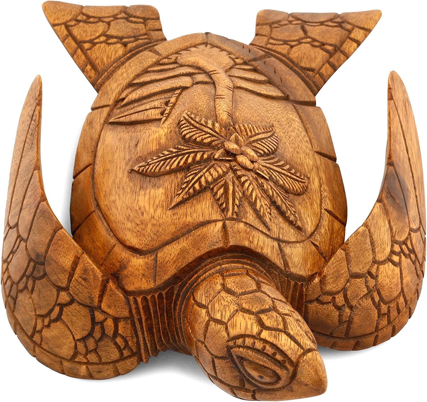 G6 COLLECTION 12" Long Wooden Hand Carved Turtle Tortoise Statue Figurine Sculpture Handcrafted Handmade Decorative Home Decor Accent Rustic Seaside Tropical Nautical Ocean Coastal Decoration