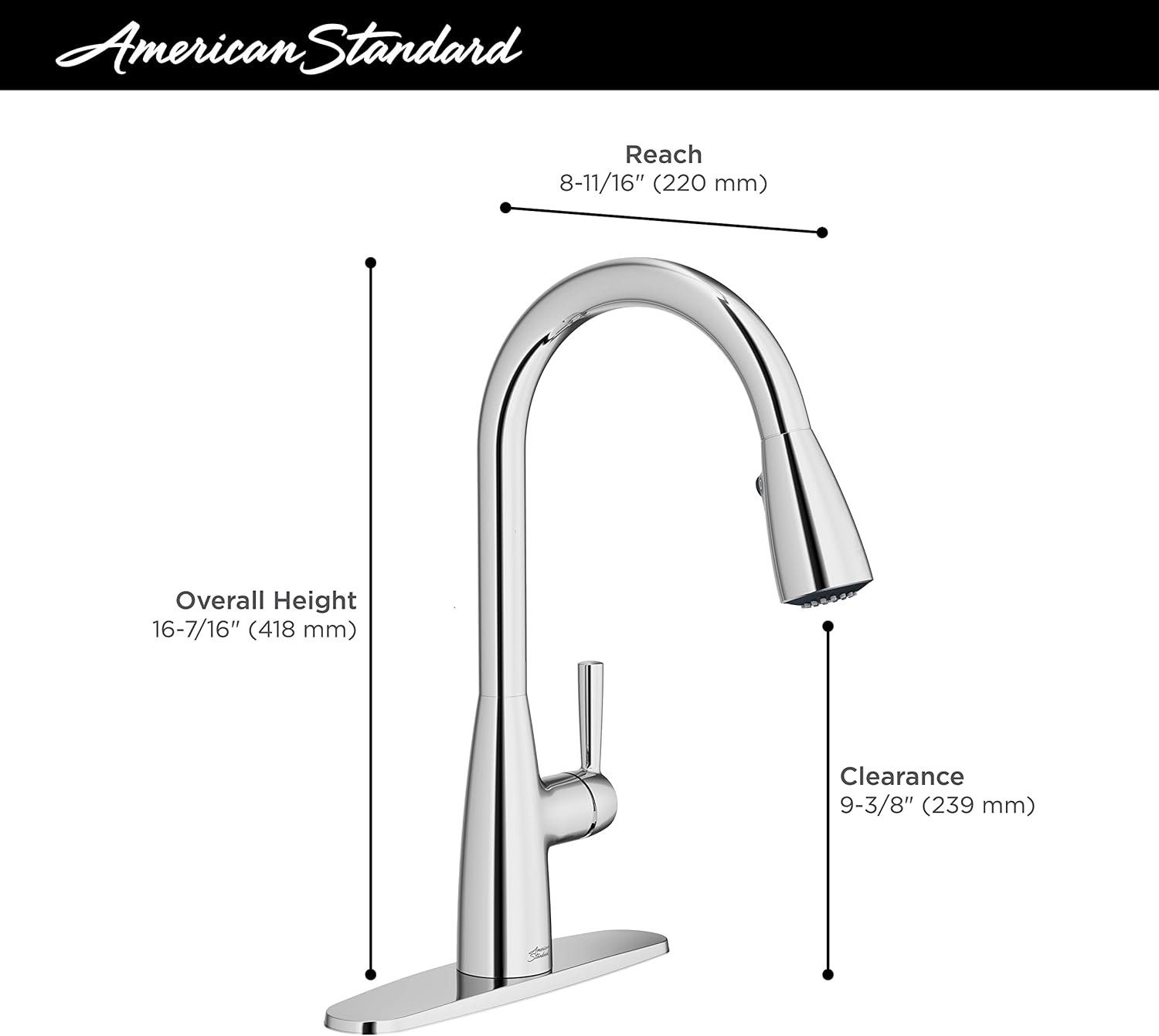 American Standard 7617300.002 Hillsdale Pull-Down Kitchen Faucet, Chrome