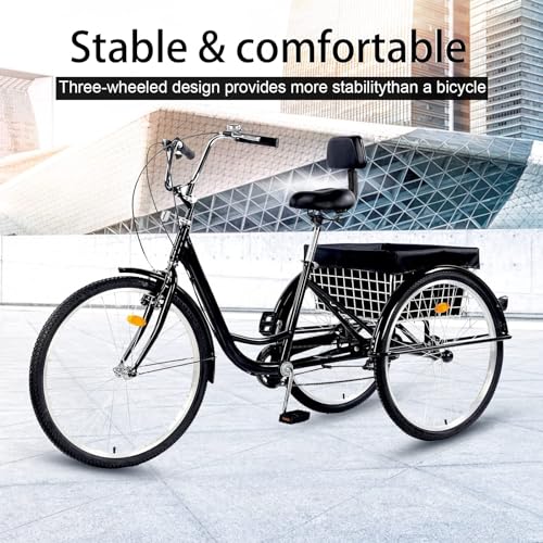 EMYJAY Tricycle for Adults, 24 inch Three-Wheeled Bicycles Cruiser Trike 3 Wheels Bike with Large Basket for Shopping Picnic Outdoor Sports Men Women