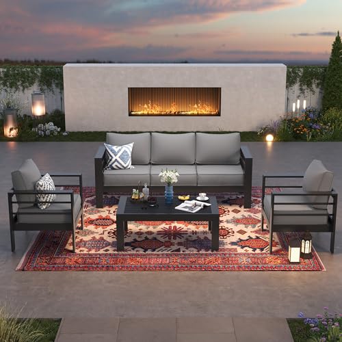 UDPATIO 8 Piece Aluminum Patio Furniture Set, Oversized Modern Outdoor Furniture Set with Olefin Fabric Cushion for Patio Deck Backyard, Dark Grey(with Waterproof Covers)