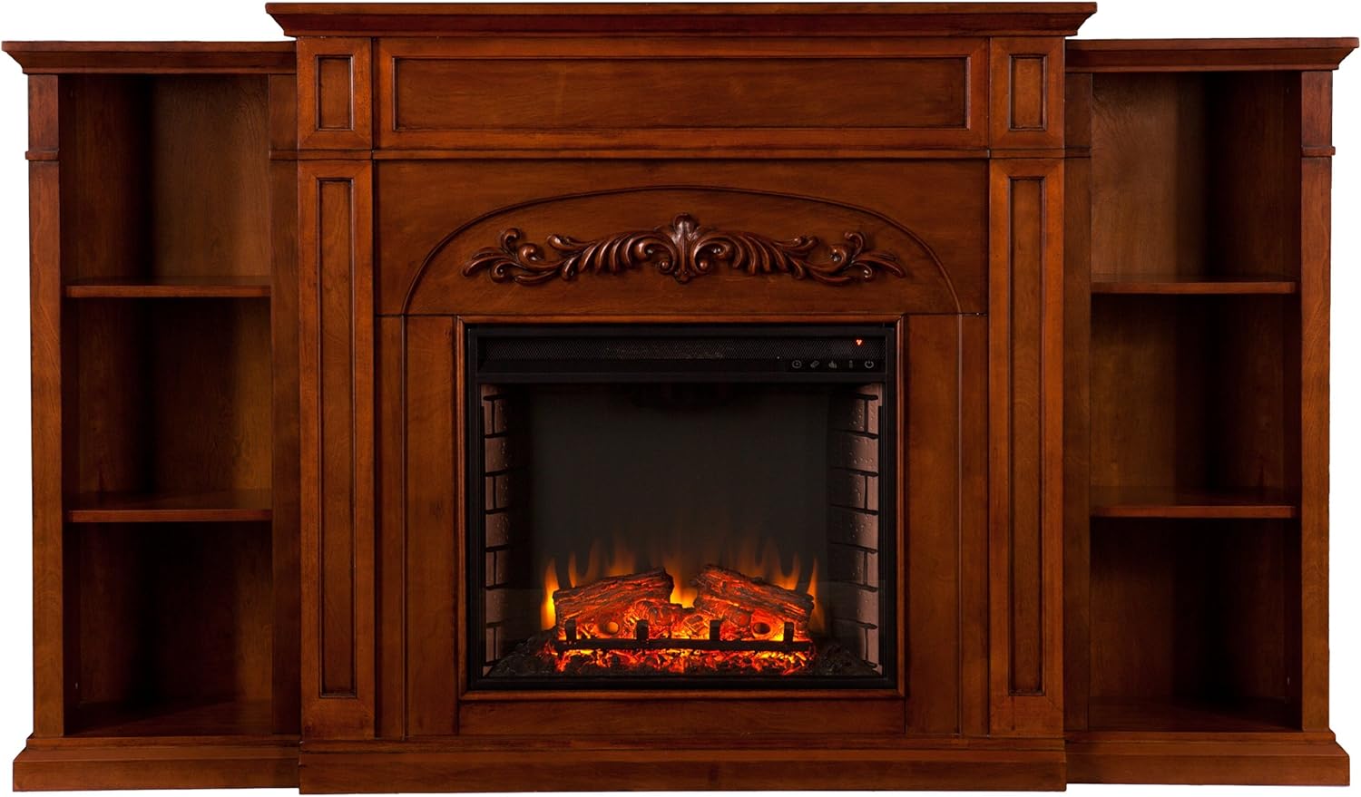 SEI Furniture Chantilly Electric Bookcases Fireplace, Espresso