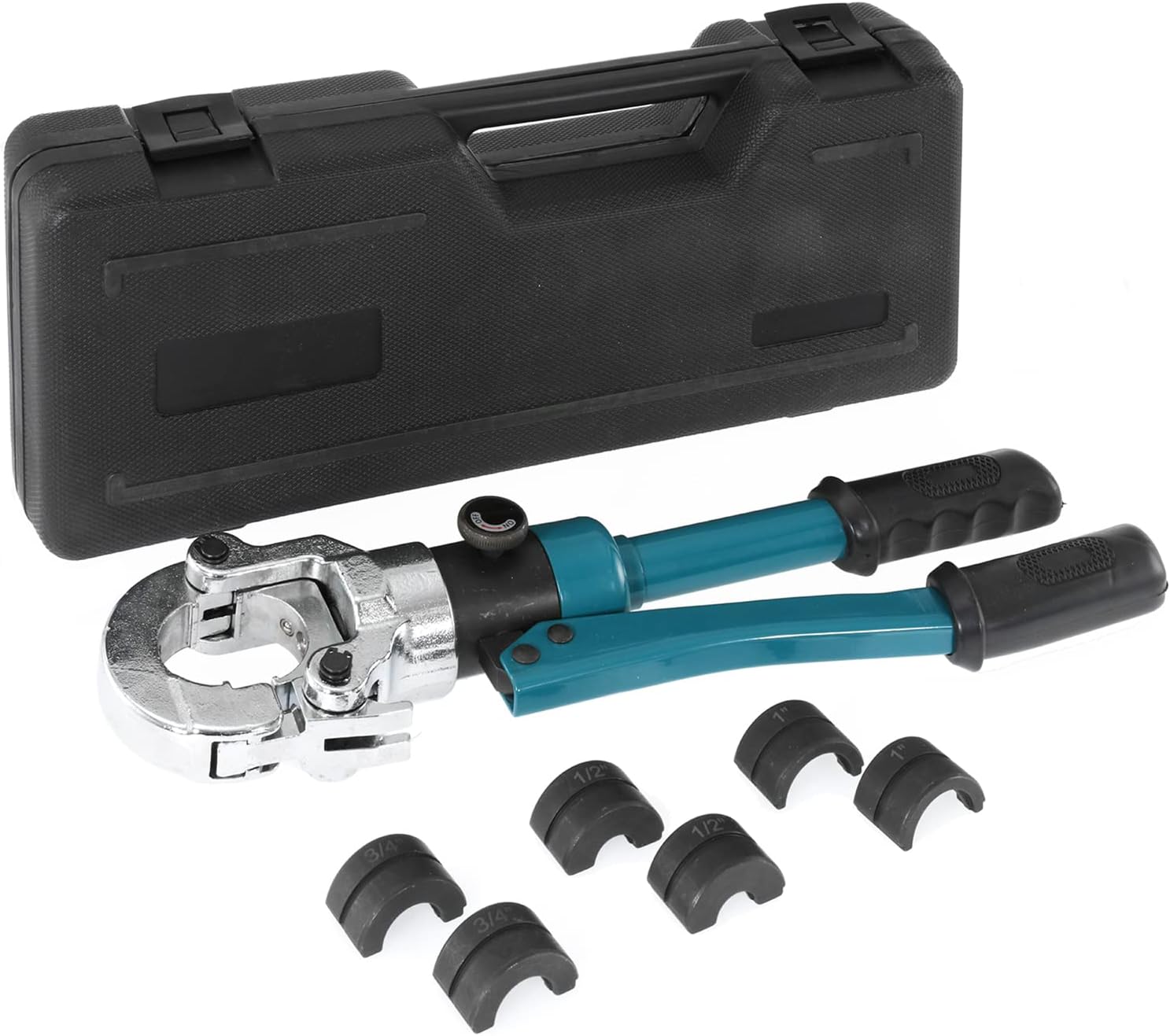 BEAMNOVA Hydraulic Copper Pipe Crimper Tool Set, 1/2, 3/4, 1 inch Dies Jaw, Universal Hand Press Copper Tube Crimping Pliers Kit with Storage Case