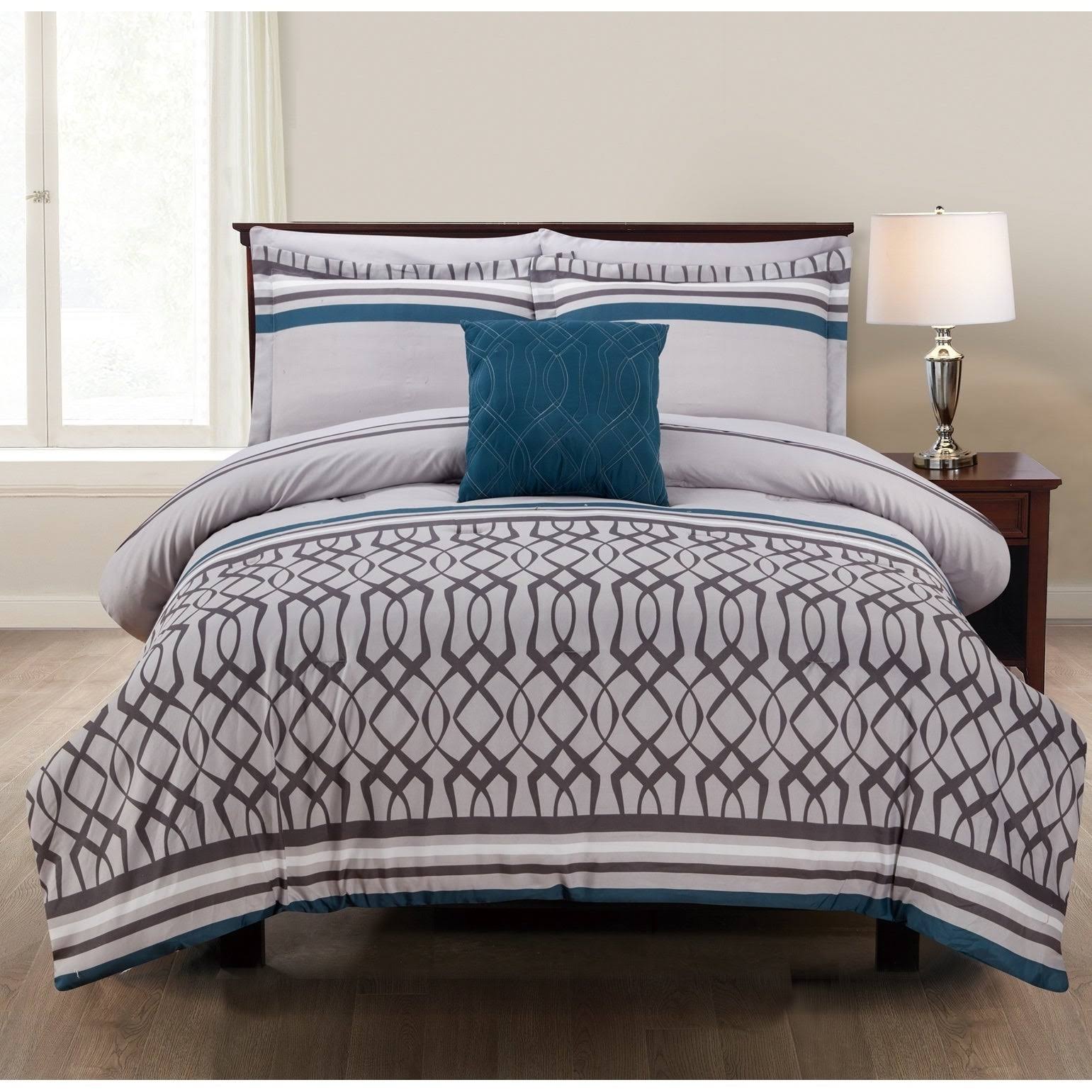 The Urban Port Caen 8 Piece Printed Reversible Queen Comforter Set, White and Brown