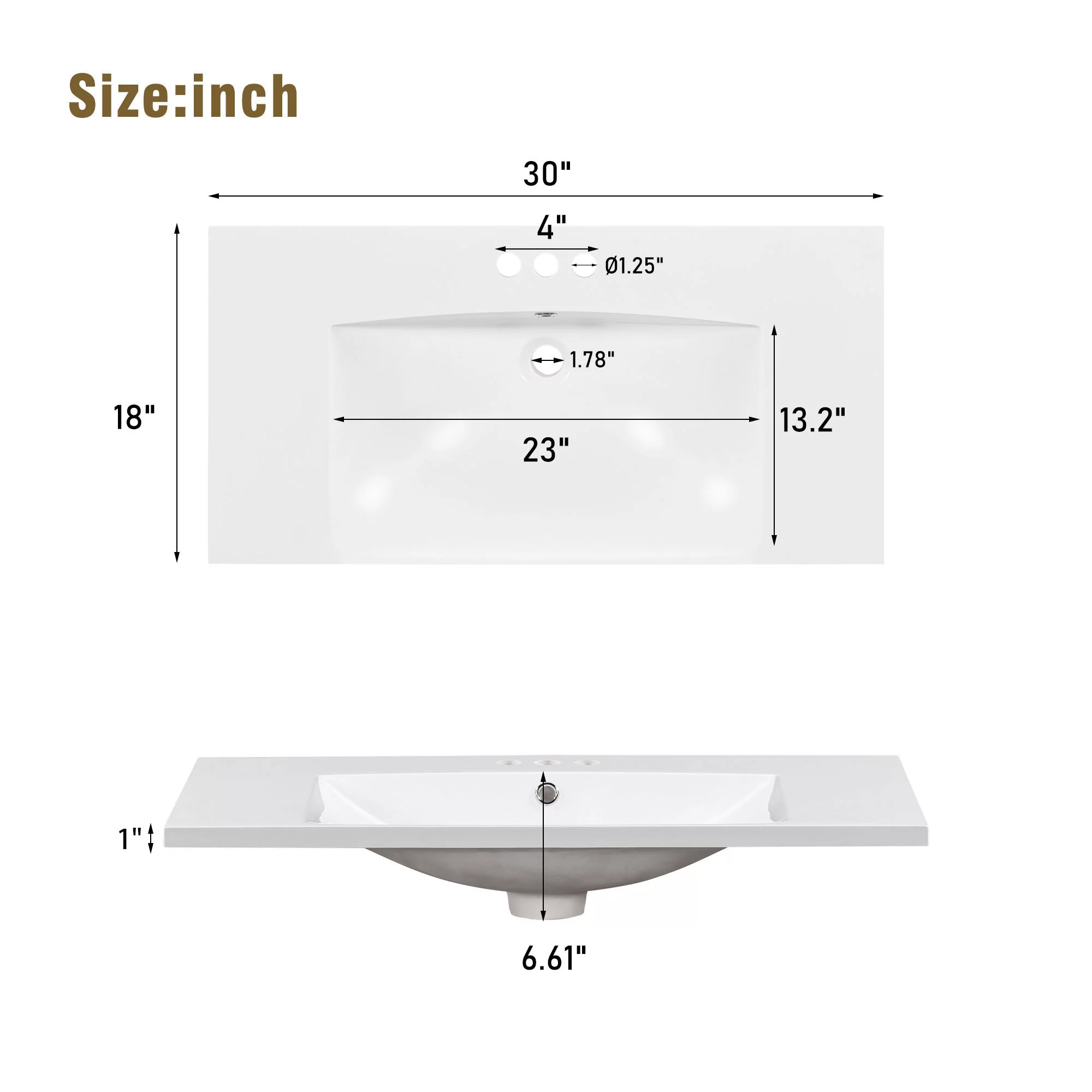 EUROCO 30" Modern Bathroom Vanity Cabinet Solid Wood with Top Basin,Bathroom Storage Cabinet with Soft Closing,1 Drawer,2 Doors