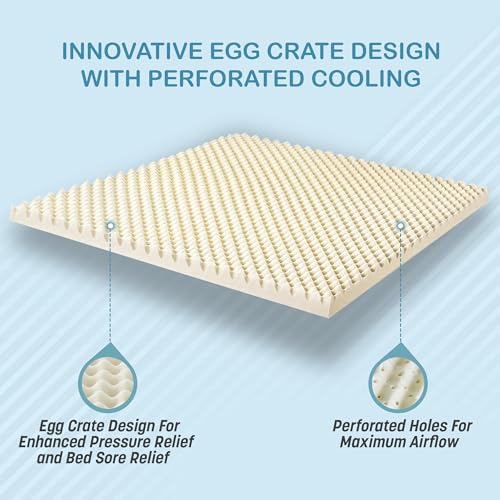 Green Natural Organic Egg Crate Latex Mattress Topper Queen Size - Medium Firm - GOLS Certified Organic Convoluted Latex Foam - Pressure Point Back Pain Relief Sleeps Cool Breathable Bed Pad