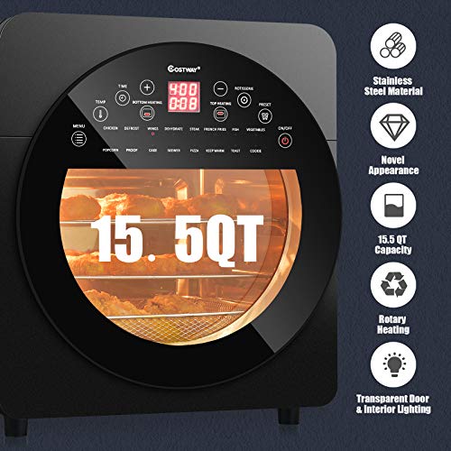 COSTWAY 15.5 QT Air Fryer Oven, 16-in-1 Convection Air Fryer with 16 Cooking Presets Rotisserie Dehydrator Roast Bake Broil, Oil-Free Countertop Oven with Timer Temperature Control and 8 Accessories
