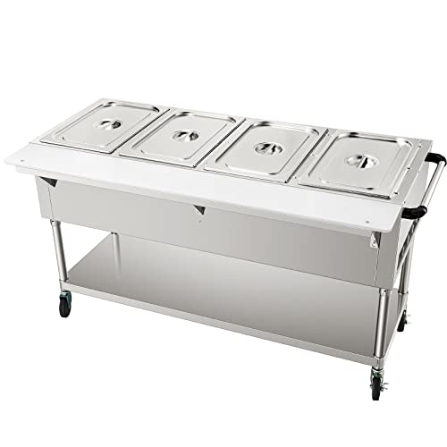 VEVOR Commercial Electric Food Warmer, 2-Pot Steam Table Food Warmer 0-100℃ w/ 2 Lockable Wheels, Professional Stainless Steel Material for Catering and Restaurants
